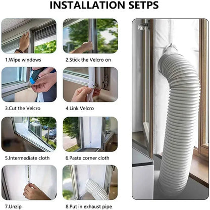 Air Lock Window Seal for Portable Air Conditioner, 3/4/5M Flexible Cloth Sealing Plate Window Seal with Zip and Adhesive Fast
