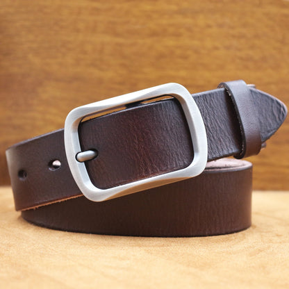 Thick Cowhide Copper Pin Buckle Real Genuine Leather Belt For Jeans Fashion Casual Belt Men Waistband Retro Luxury Male Strap