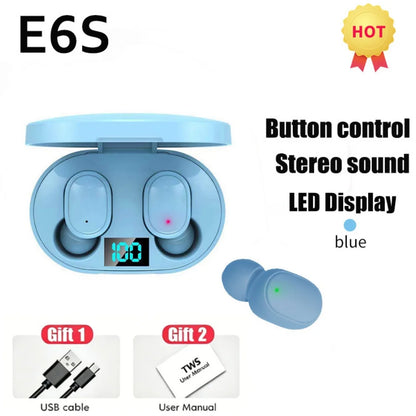 E6S TWS Wireless Bluetooth Earphones Digital Display Noise Cancelling Earbuds with Mic HiFi Stereo Sound Headset for Smartphones