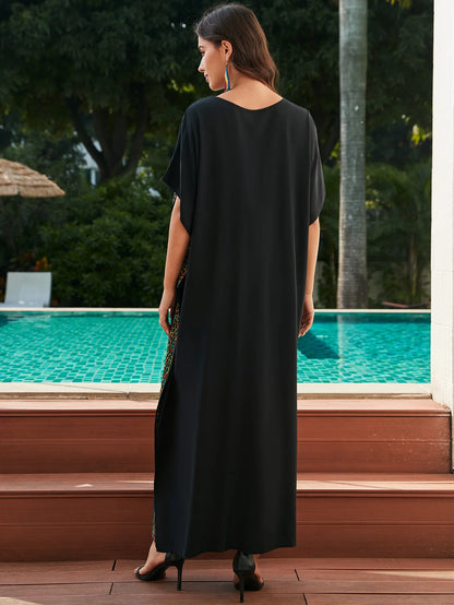 Embroidery Beach Kaftan Dress for Women Short Sleeve Bikini Swimsuit Cover Up