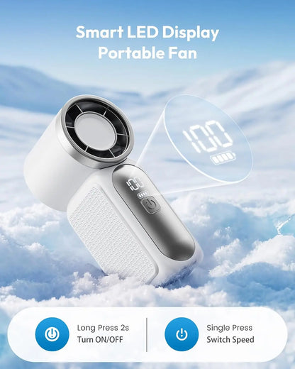 Portable Handheld Mini Fan, 6 Speeds 16900 RPM High Velocity Personal Fan with LED Display, USB Rechargeable,