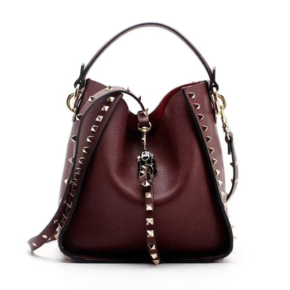 Hot Sale Women's Bucket Bag High Quality Genuine Leather Handbags Ladies Fashion Rivet Shoulder Bag Female Casual Tote 2026