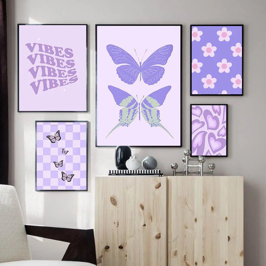 Danish Pastel Abstract Posters Print Y2K Aesthetics Butterfly Love Flower Wall Art Canvas Painting Modern Living Room Home Decor