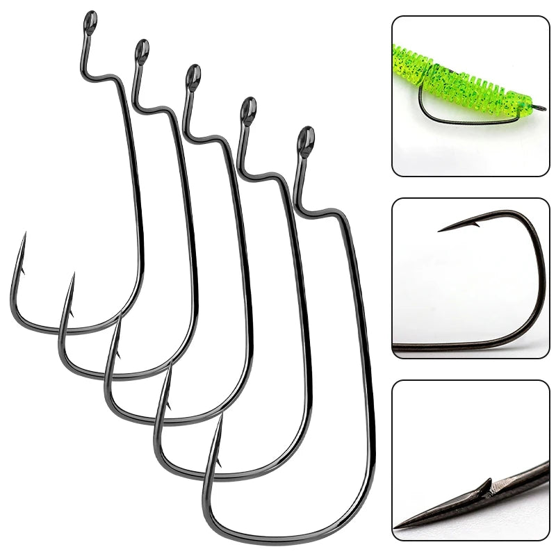 50pcs Crank Fishing Hook High Carbon Steel Soft Bait Hooks 2~10# Drop Shot Worm FishHook Freshwater Fishing Jig Hook