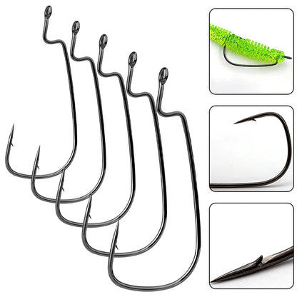 50pcs Crank Fishing Hook High Carbon Steel Soft Bait Hooks 2~10# Drop Shot Worm FishHook Freshwater Fishing Jig Hook