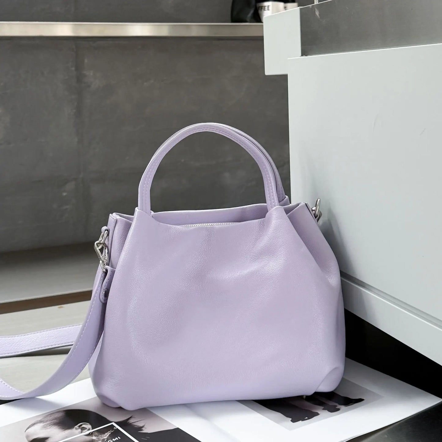 YANATARI Cowhide Genuine Leather Handbags Women Vintage Shoulder Bag Bucket Bag Soft Leather Luxury High Quality Crossbody Bag