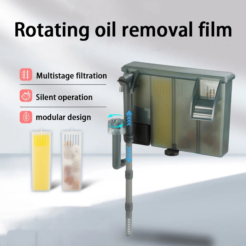 Fish Tank Filters External Aquarium Filter Waterfall Hang on Oxygenate Filter Three-in-one Aquarium Oil Film Removal Machine