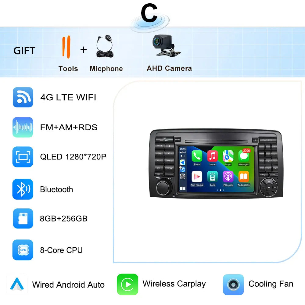 for Mercedes-Benz R-Class R300 R350 R400 2006-2014 GPS Navigation 7" 2.5D Touch Screen Android 16 Wireless CarPlay DSP Stereo