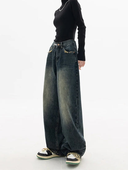Spring Autumn Wide Leg Jeans Women High Waist Denim Trousers Women's Jeans Harajuku Vintage BF Style Loose Femme Streeetwear