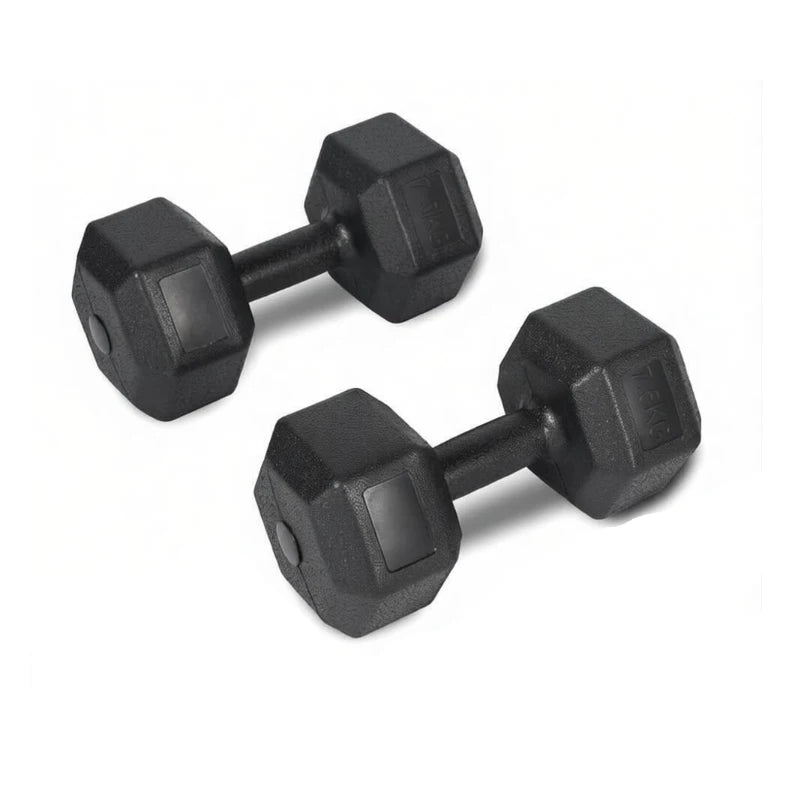 Hex dumbbells, a pair of two dumbbells, weighing 2kg, 5kg, 7.5kg, and 10kg, suitable for strength training and gym workouts