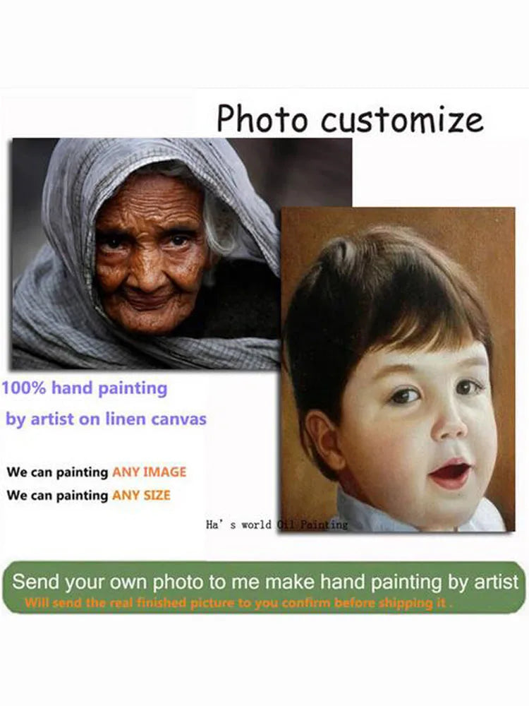 Hand painted oil paintings on Canvas Custom Painting Customize Portrait Oil Painting From Photo Wall Arts For Living Room Decor