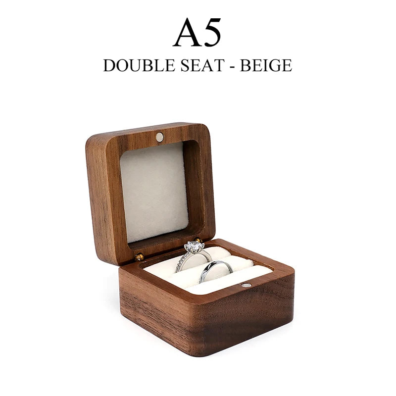 Vintage Wooden Ring Box Jewelry Organizer Square Wood Grain Wedding Rings Holder Earrings Jewelry Display Packaging Gift Boxes