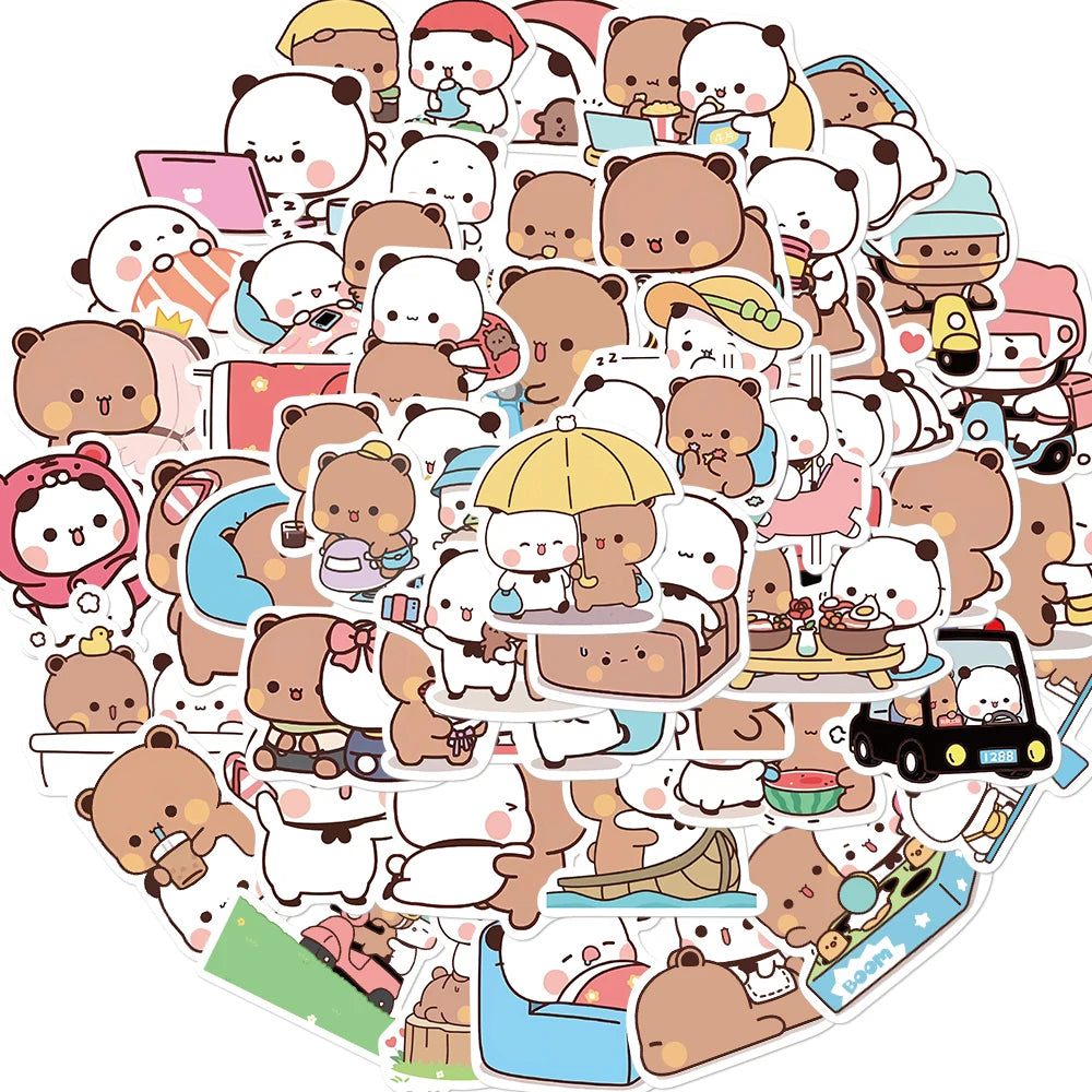50Pcs Cartoon Panda PVC Stickers Cute Kawaii Vinyl Decoration Decal DIY Funny Creative Gift for Teens Party Supplies for Adults
