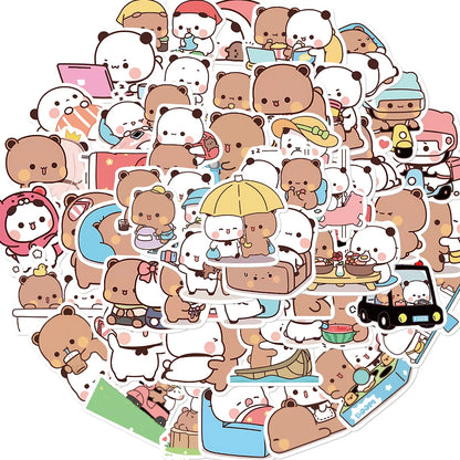 50Pcs Cartoon Panda PVC Stickers Cute Kawaii Vinyl Decoration Decal DIY Funny Creative Gift for Teens Party Supplies for Adults