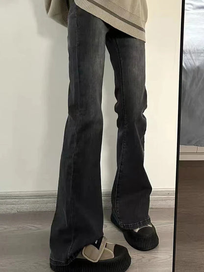 Harajuku Black Flare Jeans Low Waist Slim Bell Bottoms Women Fashion Denim Pant Trousers American Retro High Street Streetwear