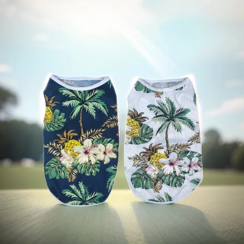 Pet Cat Vest Costume For Small Medium Dogs Cats Summer Breathable Island Print T-shirt Outdoor Travel Kitten Pug Coat Clothes