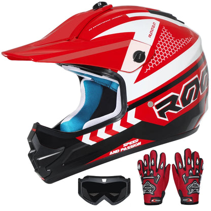 Kids Motocross Helmet with Motocross Goggles and Gloves Child Motorcycle Off-Road Helmets for Dirt Bikes ATVs Quads