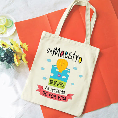 Spanish Printed Women Tote Bag Canvas Shopping Bags Female Travel Shoulder Bag Casual Handbag Graduation Thanks Gift for Teacher