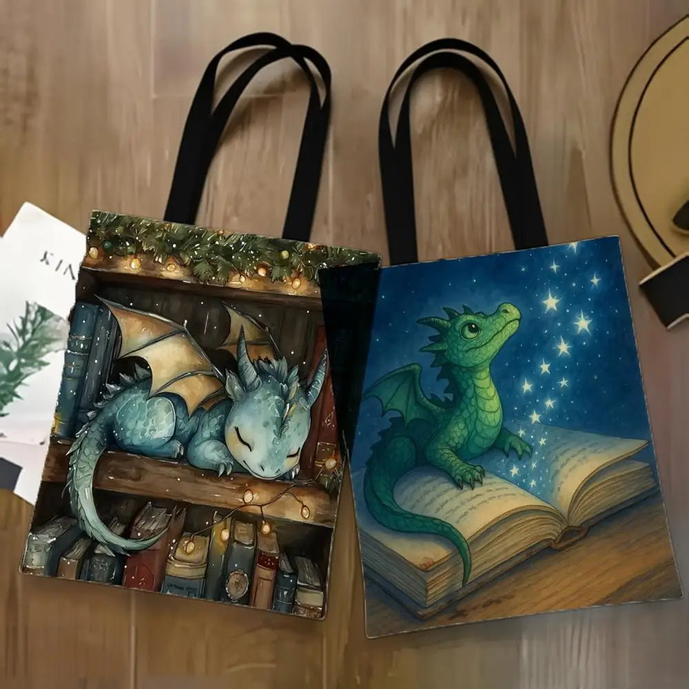Dragon Sleeping Storage Bags Lightweight Canvas Tote Bag Large Capacity Shoulder Shopper Fashion Eco Multi-Purpose Handbag