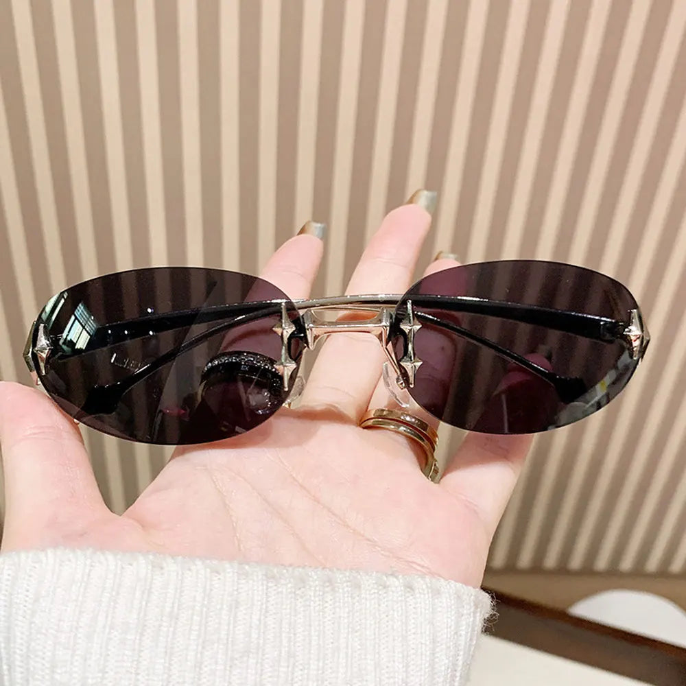 2026 New European and American Sunglasses, INS Style, Frameless Oval, High-End Fashion, Vintage Trendy Hit, Y2K Korean Version
