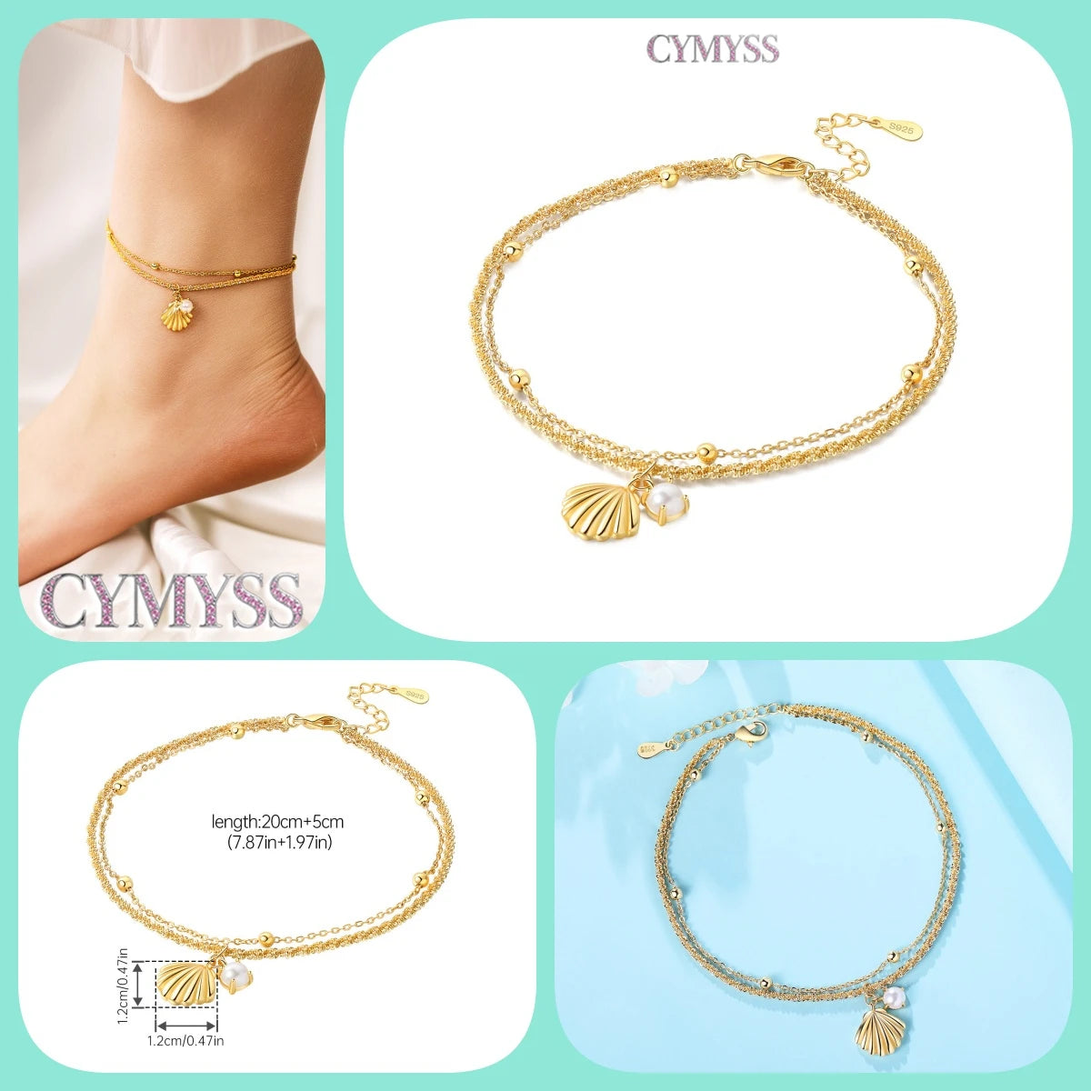 Original Anklets for Women 925 Sterling Silver Exquisite 2 Layer Zircon Chain Anklet Gold Color Ideal Summer Beach Jewelry Gift