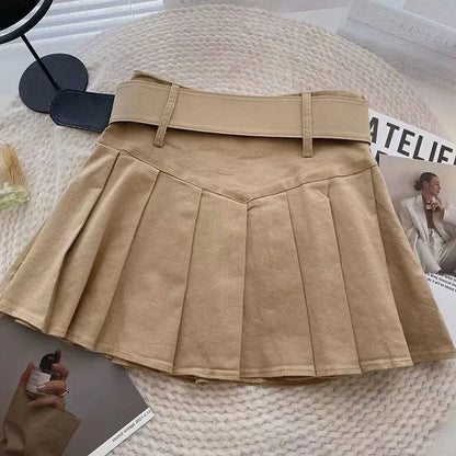 Xpqbb Summer Pleated Skirt Women Korean Fashion with Belt Mini Skirts Girl Kawaii High Waist School Uniform A-Line Short Skirts