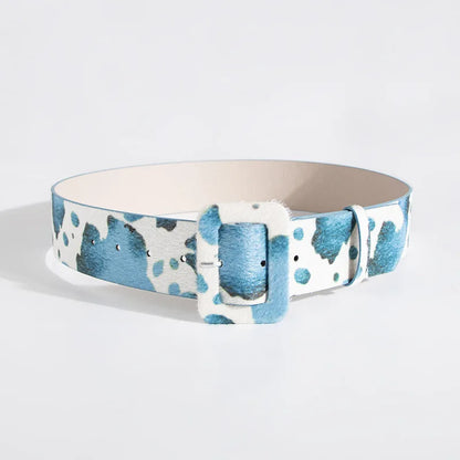 Y2K young girl versatile imitation horse-haired cow pattern belt cross-border wide brown fur buckle spot women's belt