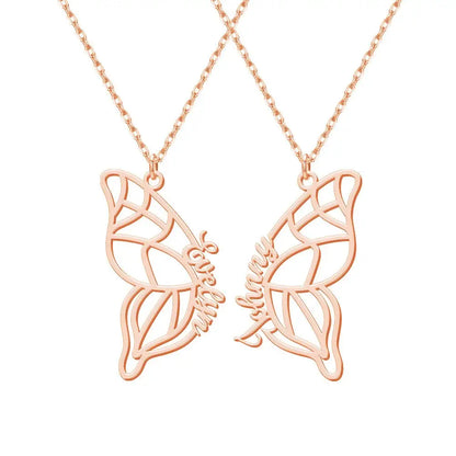 Stainless Steel Two Butterfly Necklace Personalized Butterfly Wings Necklace Best Friends Necklace Set Custom BFF Necklace