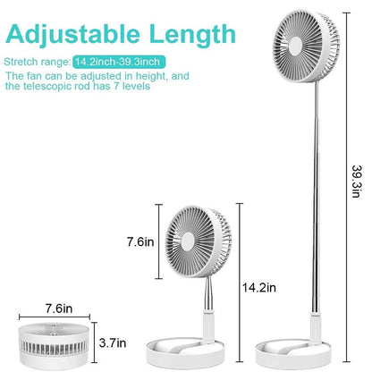 Portable Fan  Rechargeable Mini Folding Telescopic Floor Low Noise Summer Fan Cooling For Household Bedroom Office Deskto