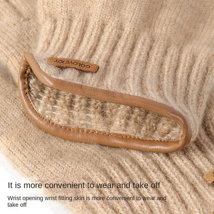 New Winter Imitation Camel Fleece Warm Gloves for Men's Outdoor Touch Screen High Elastic British Business Knitted Woolen Gloves