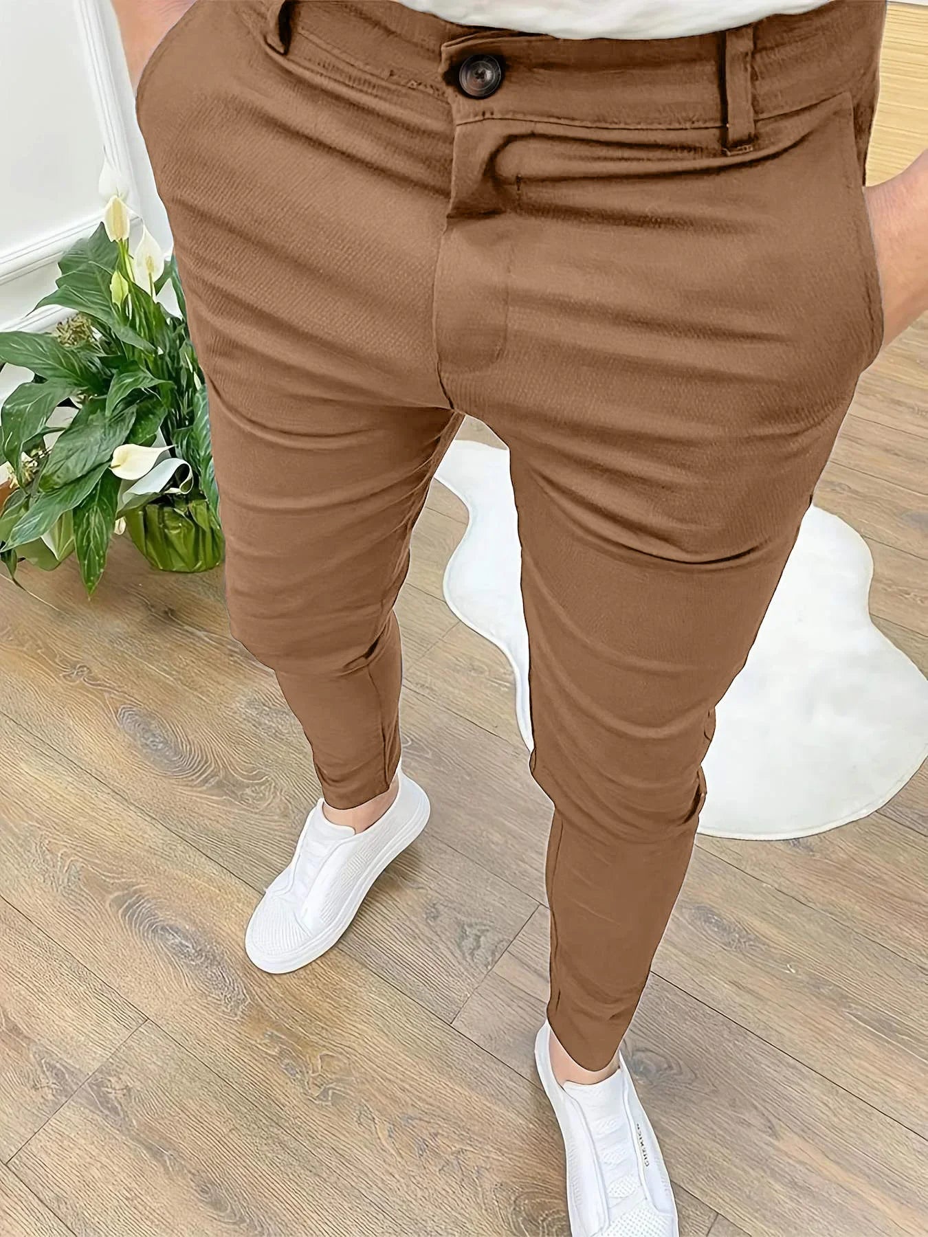 Men's Casual High Stretch Thick Pencil Pants New Solid Color Slim Fit Business Formal Office For Men Daily Wear Cotton Trousers