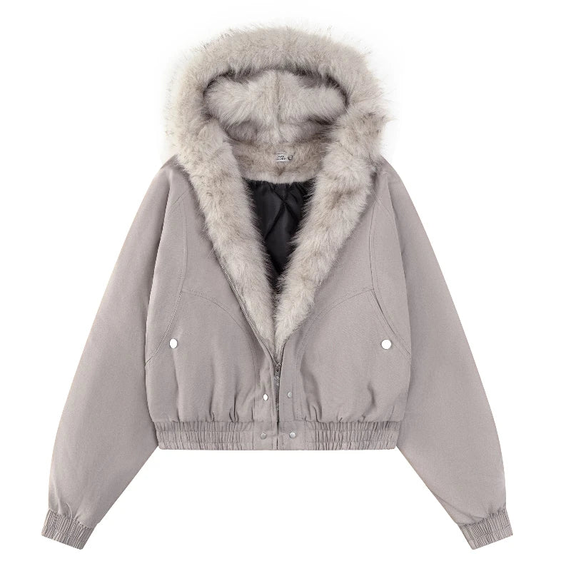 winter new American retro wool collar thickened cotton jacket for men and women same style workwear fashion zipper hoodie jacket