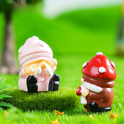 8/24PCs Mini Dwarf Doll Figurine Miniature Resin Mushroom Gnome Doll Garden Landscape Crafts Small Ornaments Desktop Decoration