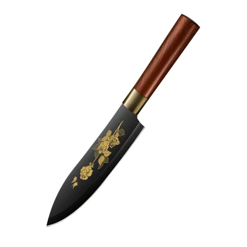 Deluxe Gold Titanium Plated Blade Fruit and Vegetable Chopper Deluxe Stainless Steel Kitchen Knife Professional Cooking Gear