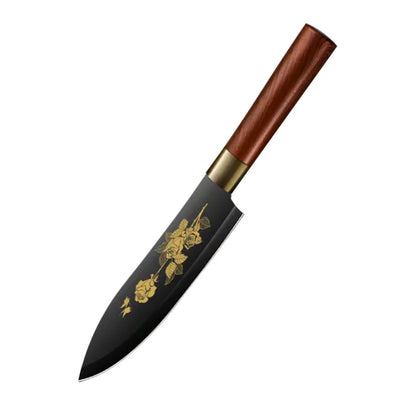 Deluxe Gold Titanium Plated Blade Fruit and Vegetable Chopper Deluxe Stainless Steel Kitchen Knife Professional Cooking Gear