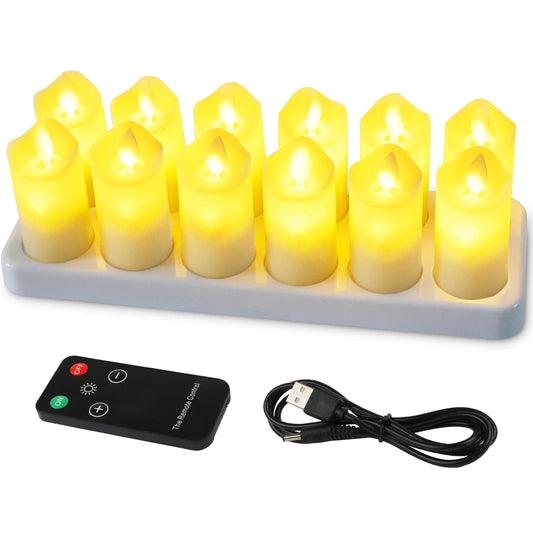 Set of 12 Rechargeable Remote-Controlled LED Candles Light with Realistic Flickering Flames Mood Lighting for Home Décor Candles