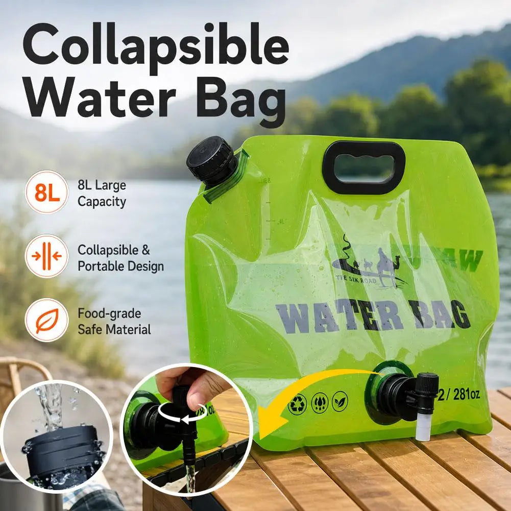 Camping Foldable Water Bag with Bottle Tap 8L Outdoor Hiking Water Bucket Bag Large Capacity Water Container Camping Supplies