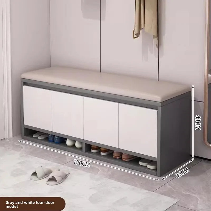 Shoe Storage Bench with Cushion Seat Entryway Shoe Cabinet Organizer Hallway Shoe Rack Bedroom Storage Stool 2/3/4 Door