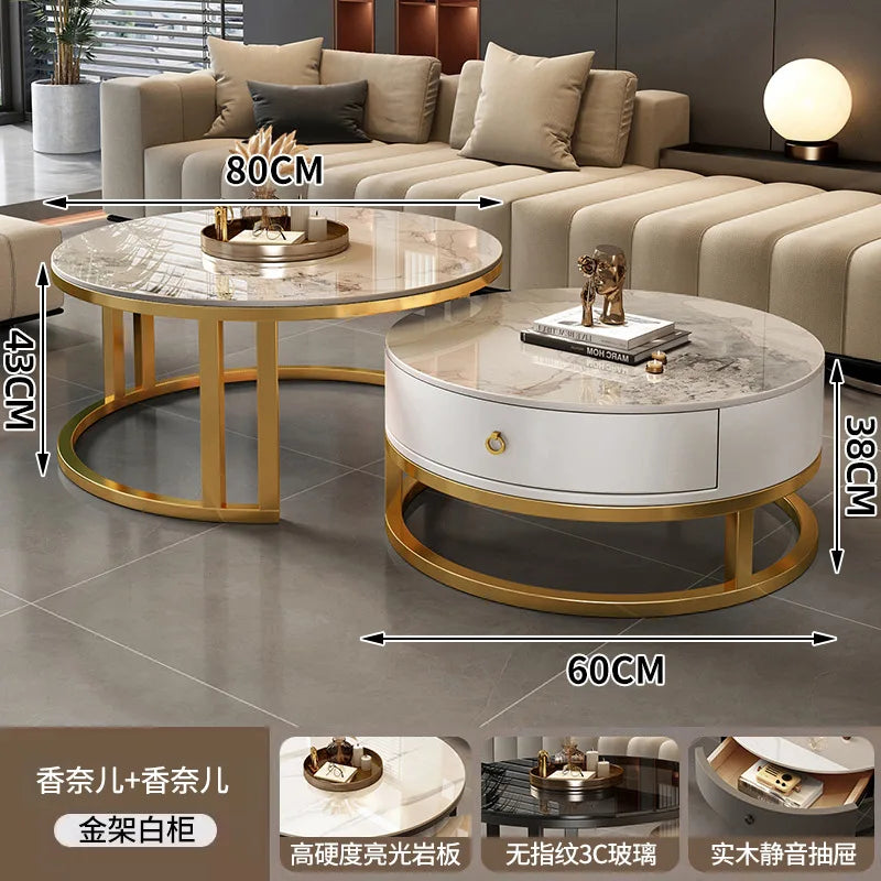 Round edge rock slab coffee table Hakka simple modern small apartment light luxury household small tea table
