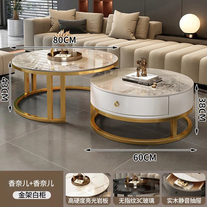 Round edge rock slab coffee table Hakka simple modern small apartment light luxury household small tea table