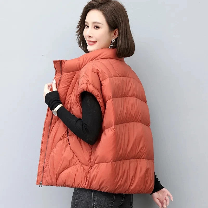 2023 New Down Cotton Vest Women's Autumn Winter Loose Fashion All-match Warm Sleeveless Waistcoat Jacket Female Tops