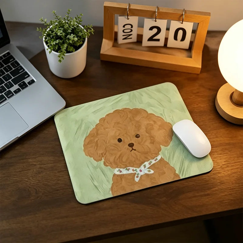 Cute Dog Mouse Pad, Rubber Non-slip Desk Mat for Office & Gaming, Poodle/White Dog/Schnauzer/Smiley Dog, Universal