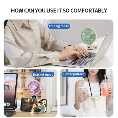 Portable MiNi USB Fan with 6 Speeds and Digital Display Foldable 3-in-1 Handheld Neck and Desktop Fan for Trave Outdoor