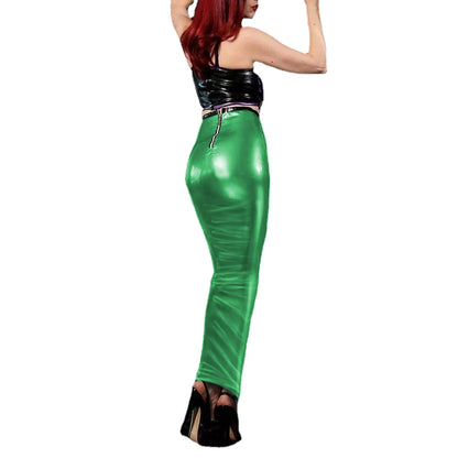 Sexy Slim High Waist Long Hobble Skirt Wetlook PVC Leather Wrap Hip Shapewear Pencil Skirts Kawaii Punk Style Evening Club Party