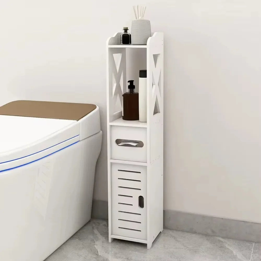 Bathroom Storage Cabinet Toilet Paper Holder Stand With Door Free-Standing Storages Shelfs Small Spaces Corner Organizer shelves