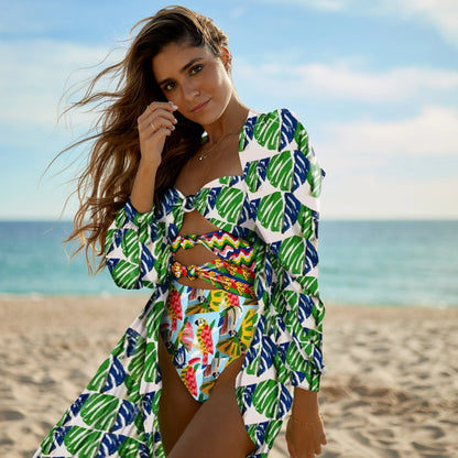 Beach Wear Print Bikini Swimwear Women Wrap Skirt Swimsuit High Waist 2025 Cover Up Sexy Sarong plage Beach Wear Bathing Suit