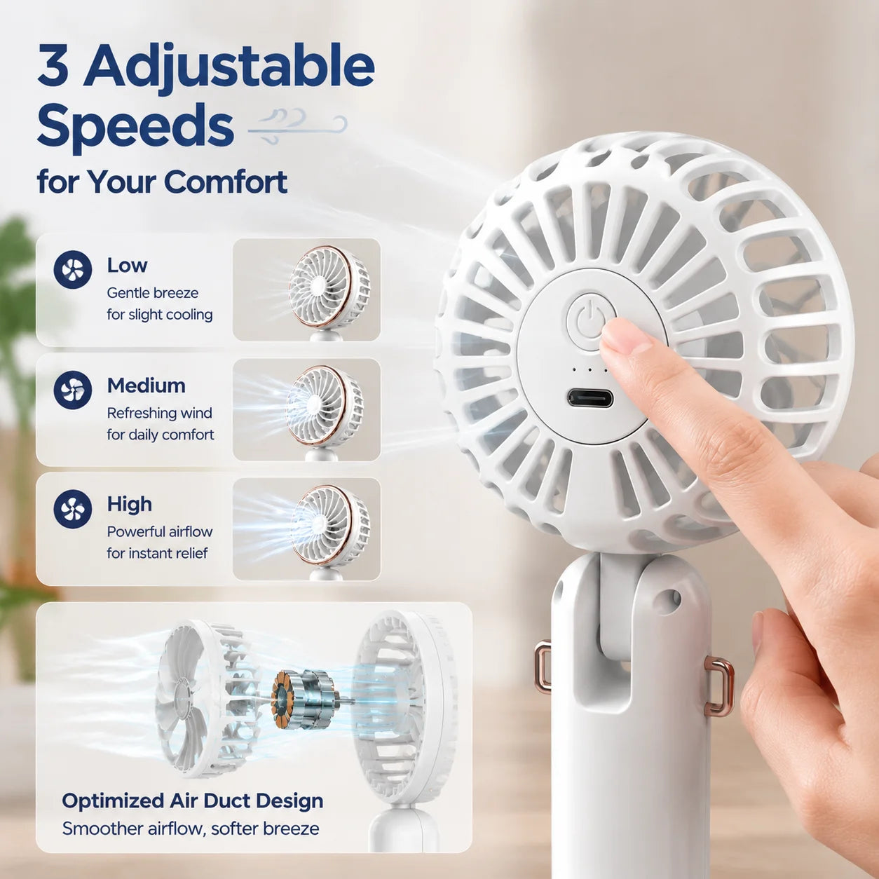 Handheld Fan Foldable Portable Fan with LED Display 2000mAh Battery Operated Mini Hand Held Fan for Travel Beach Outdoor