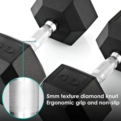 Rubber Hex Dumbbell Hand Weight, 30-75LB Dumbbells Rubber Coated Cast Iron Hex Black Dumbbells, Weights Dumbbells Set,1Pair/2Pcs