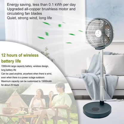 Portable Standing Fan with Remote Controller Foldable Desk Fan 10 inch fan blade Rechargeable Powered Pedestal Fan for Camping