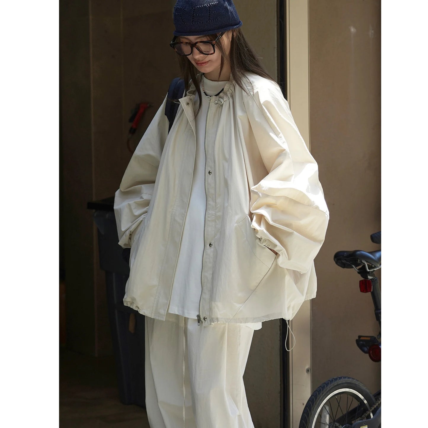 Autumn Outdoor Sports Zipper Jacket Loose Fit Windproof Casual Trench Coat For Women